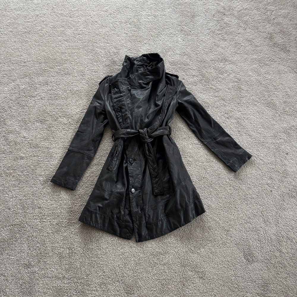 All Saints Dark Brown LeatherTrench Coat